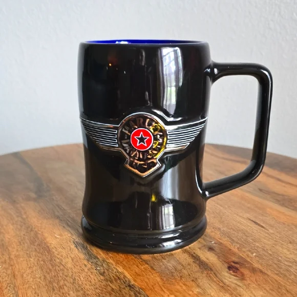 Vintage 2000 HARLEY DAVIDSON USA Mug 3D Wings Black Blue & Silver 16oz Lg